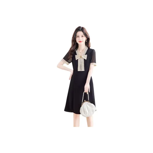 Cypress House Short-Sleeved Dresses Women's Black With Beige Accents