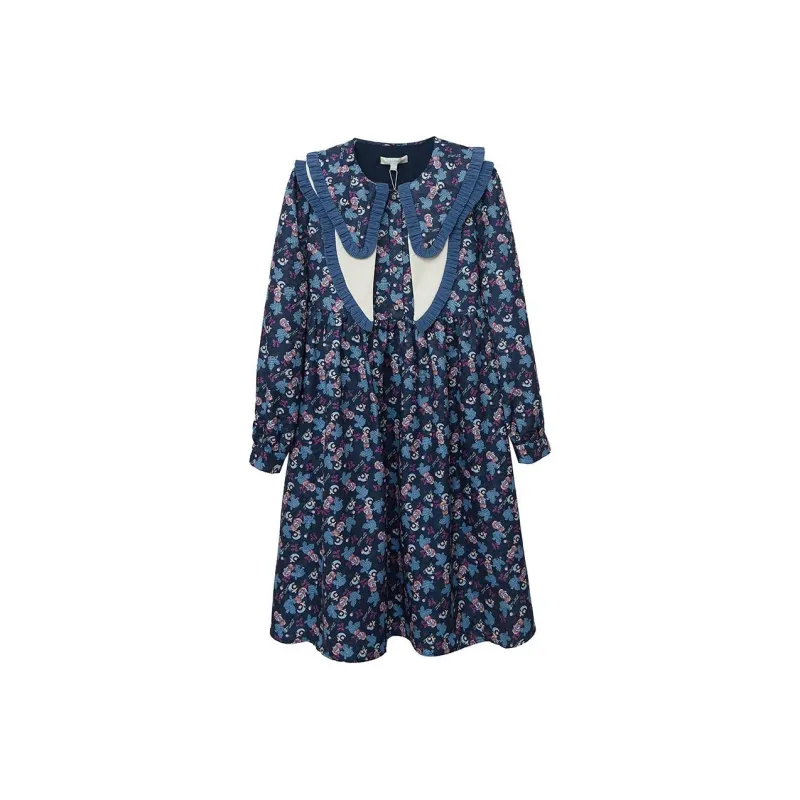 LULUALWAYS Long-Sleeved Dresses Women's Navy Blue-0