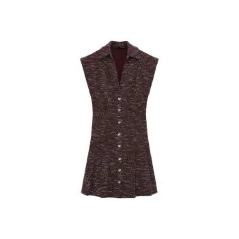 ZARA Short Sleeved Dress Women's Dark Red Color