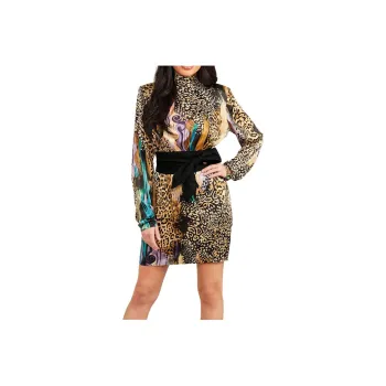 GUESS Purfection Print Dress Long-Sleeved Dresses Women's Gold