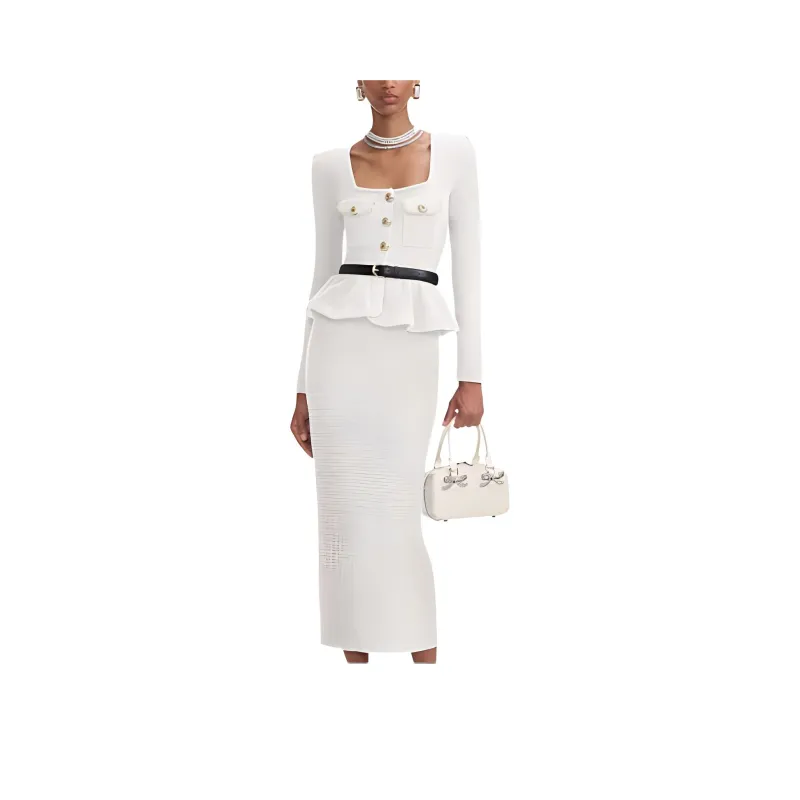 Self portrait Long Sleeved Dress Women's Ivory White-0