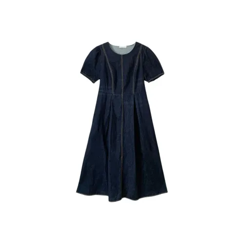 WUPODAMANVZHUANG Short Sleeved Dress Women's Denim Blue