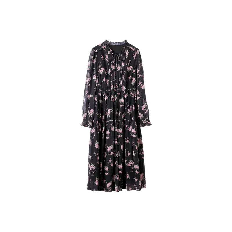 XIANGYING Long Sleeved Dress Women's Black-0