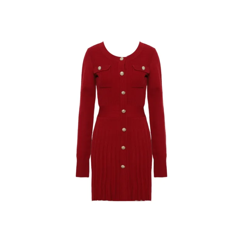 DPLAY Long Sleeved Dress Women's New Year Red-0