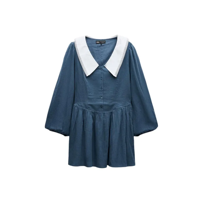 ZARA Trf Long Sleeved Dresses Women's Light Petroleum-0