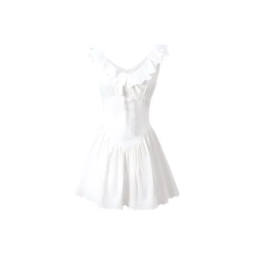 PAIN OR PLEASURE Short Sleeved Dresses Women's White