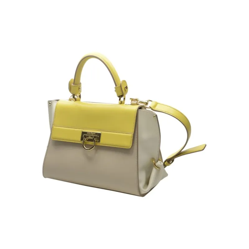 FERRAGAMO Calfskin One Shoulder Handbag Women's Beige & Yellow-1
