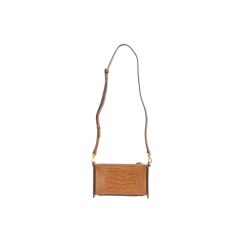 Manu Atelier Crocodile Embossed Calfskin Handbag Shoulder Bag Women's Mocha-3