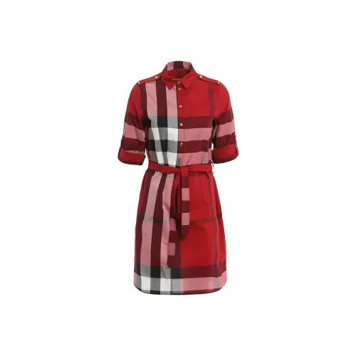 Burberry Check Knee Length Dresses Red Check