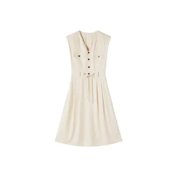 XIANGYING Short Sleeved Dress Women's Ecru