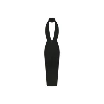 SKIMS SUMMER MESH DEEP PLUNGE LONG DRESS Sleeveless Dress Women's ONYX/Onyx