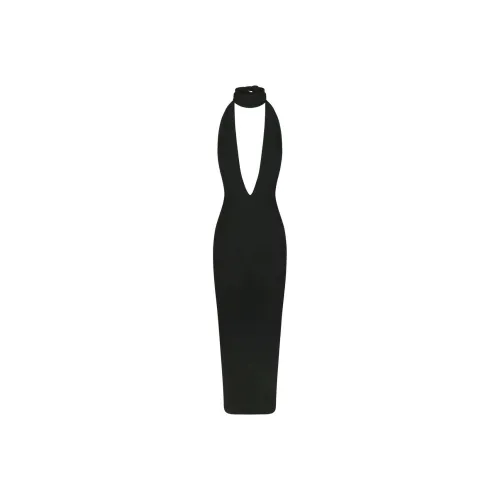 SKIMS SUMMER MESH DEEP PLUNGE LONG DRESS Sleeveless Dress Women's ONYX/Onyx