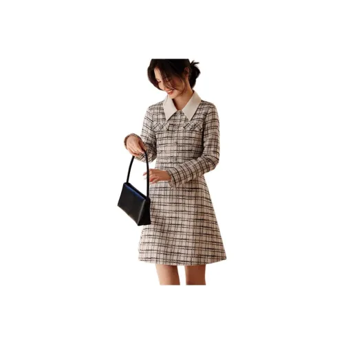 TOUCH MISS Long-Sleeved Dresses Women's Black White Plaid