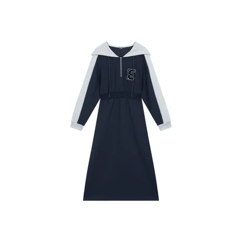 ELF SACK Color Block Hooded Casual Long Sleeved Sweatshirt Dress Women's