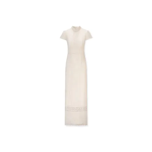 PZGE Short Sleeved Dresses Women's Plain Brocade Flowing Clouds