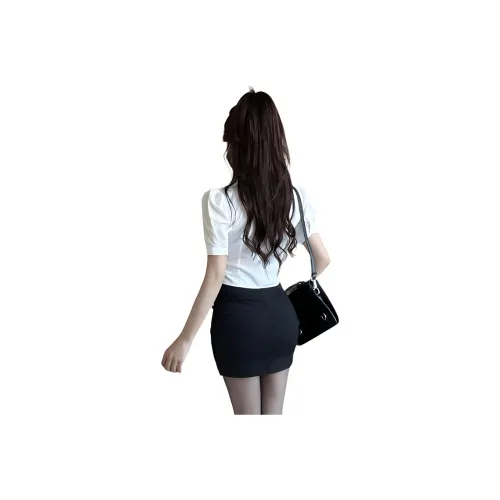 DGMZ Uniforms Women's White Shirt Tie Black Skirt Set