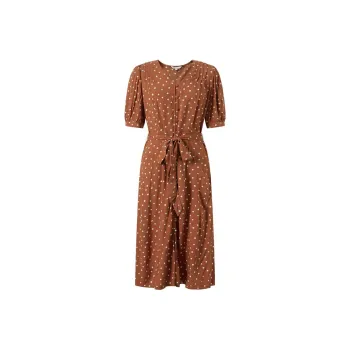 JZ Juzui Short Sleeved Dress Women's Brown With Print