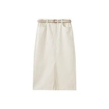 SHUIYUNJIAN Denim Long Skirt Women's Ivory White