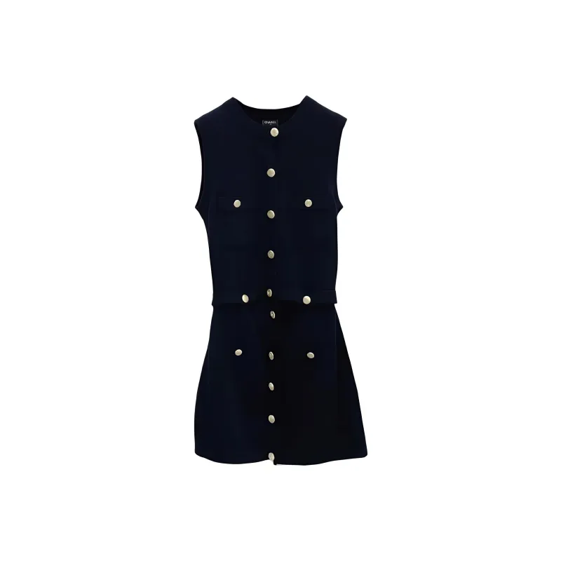 CHANEL Sleeveless Dress Women's Black-0