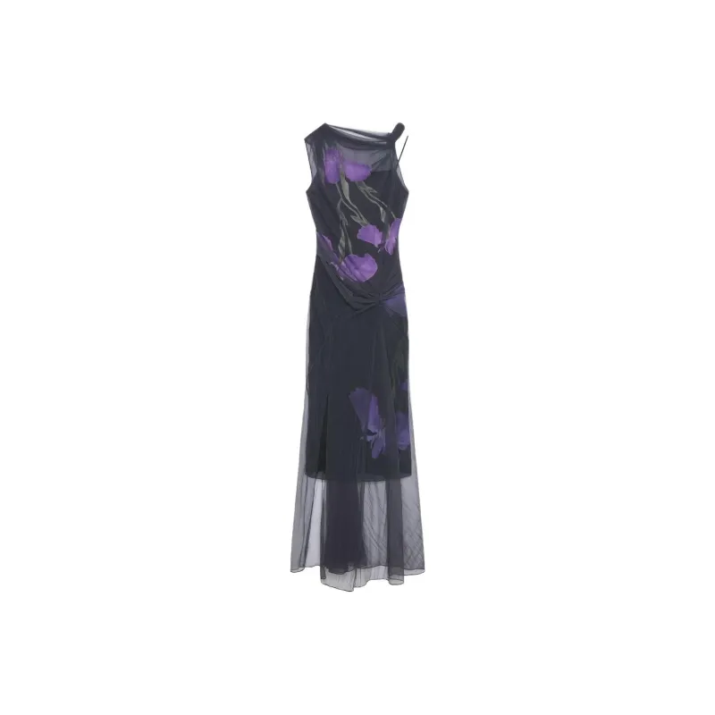 GIVENCHY Dress In Floral Dévoré Satin Jersey Sleeveless Dress Women's Purple-0