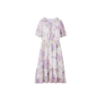 XIANGYING Short Sleeved Dress Women's Purple