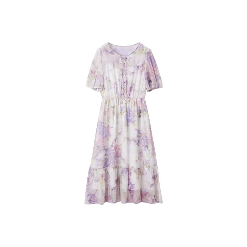 XIANGYING Short Sleeved Dress Women's Purple-0
