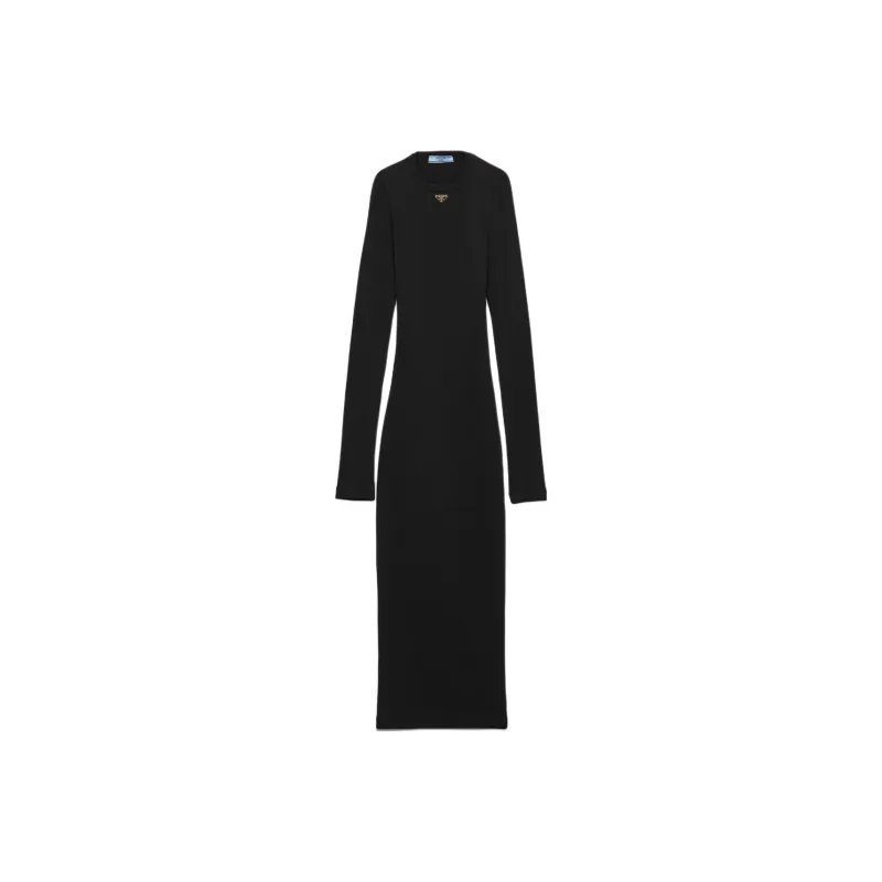 PRADA Long Sleeved Ribbed Midi Dress-0