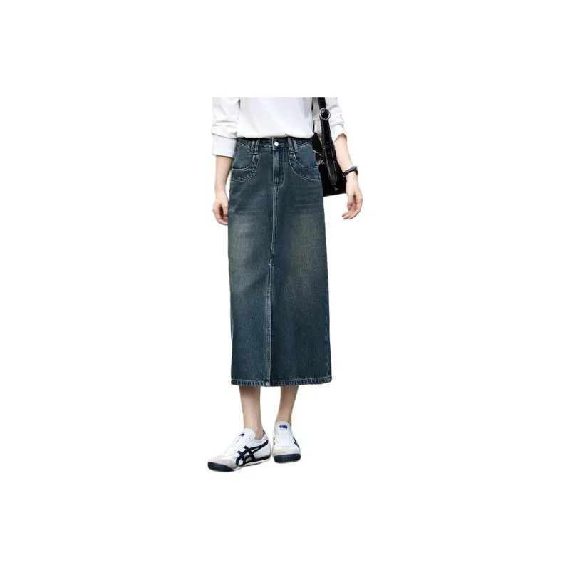 Mo Han Yi Mei Denim Long Skirts Women's Blue-0