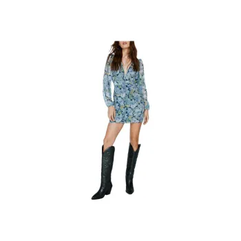 NASTY GAL Floral Button Through Mini Dress Long-Sleeved Dresses Women's Gray