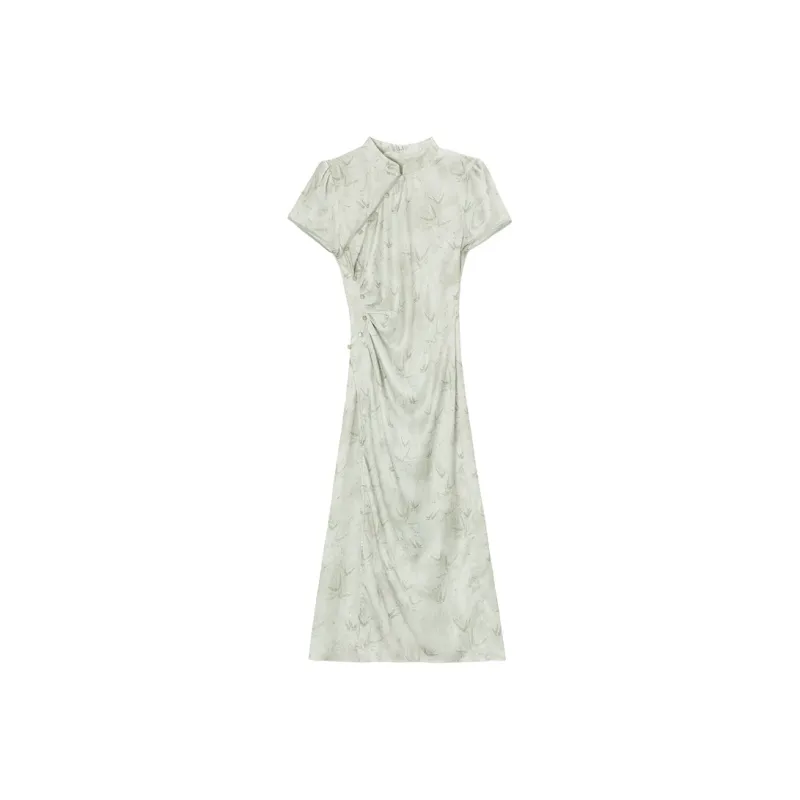 AHDO Short Sleeved Dress Women's Light Gray Green-0