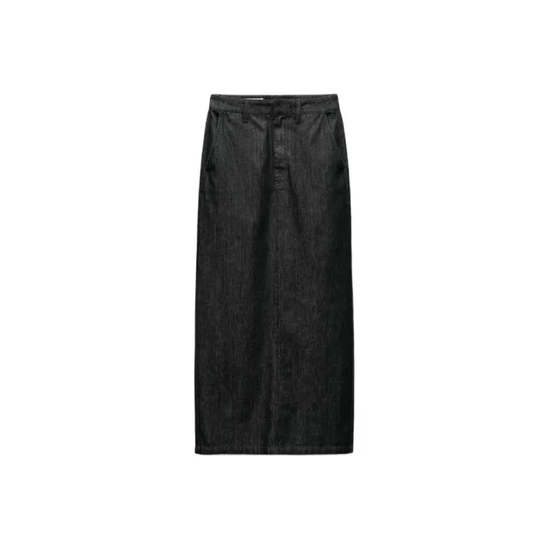 ZARA New Year Denim Long Skirts Women's Coal Gray-0