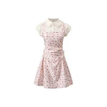 Vine Color Short Sleeved Dress Women's Multicolor