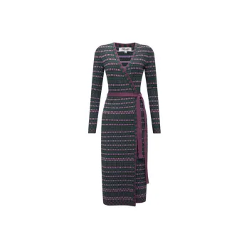DVF Diane Von Furstenberg FW23 Long-Sleeved Dresses Women's Golden Autumn Green