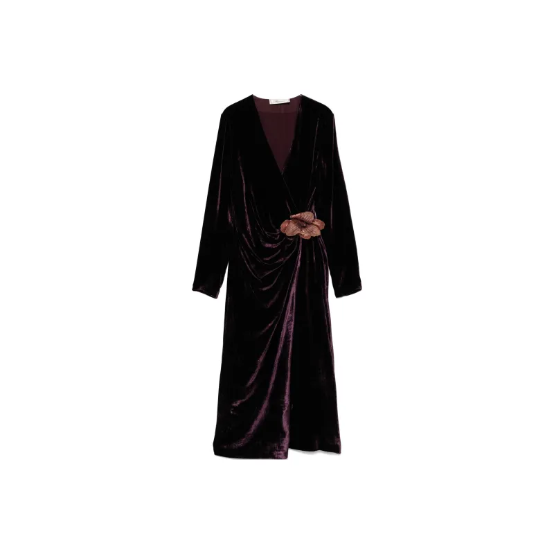 Blumarine Flower appliqué Velvet Midi Dress-0