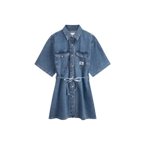 CALVIN KLEIN Short Sleeved Dress Women's Denim Light Blue