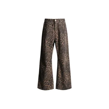 Kazakhstan Jeans Women's Coffee Brown Leopard Print