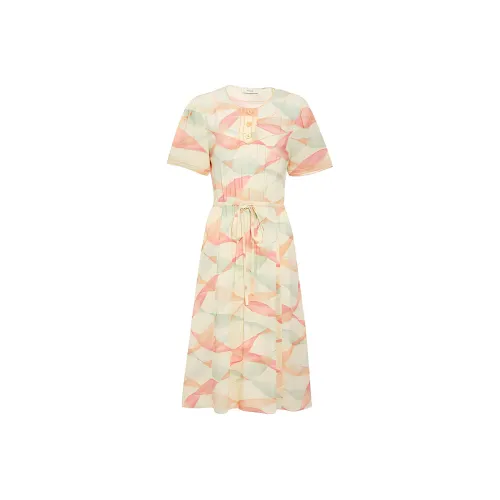 COACH Short-Sleeved Dresses Women's Beige Yellow