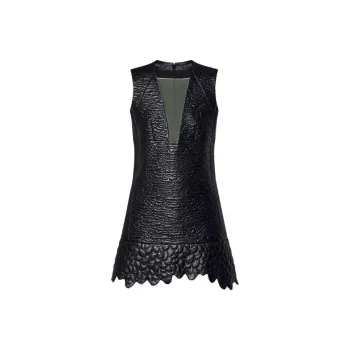 LOUIS VUITTON Leather Boutis Dress W/ See-through Yoke