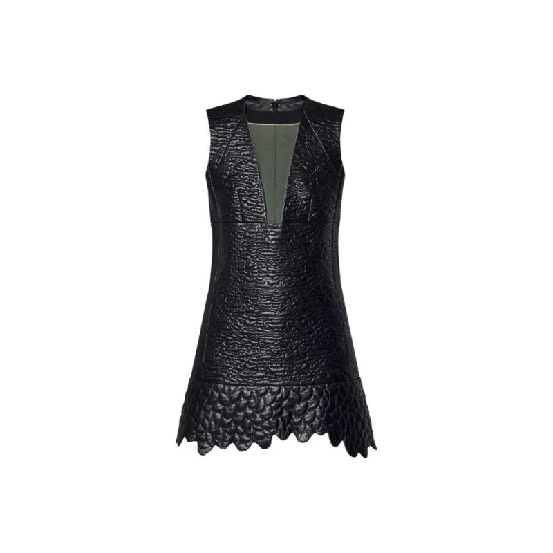 LOUIS VUITTON Leather Boutis Dress W/ See-through Yoke-0