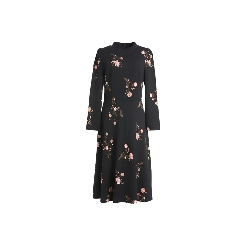 QIAOWANNI Long Sleeved Dresses Women's Black-0