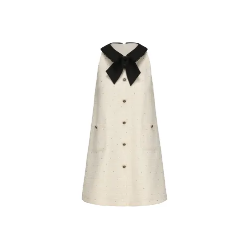 CHIWAWAMEME Sleeveless Dress Women's Small Apricot With Black Accents
