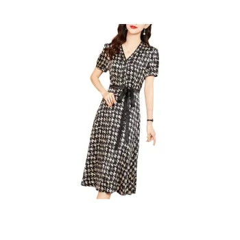 Yi Mengyuan Silk Short Sleeved Dress Women's Black And White Print