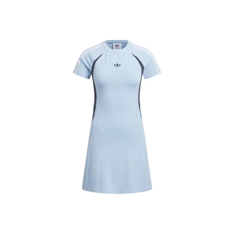 Adidas Originals JERSEY SHORT SLEEVE DRESS Short-Sleeved Dresses Women's Brilliant Blue/midnight Gray-0