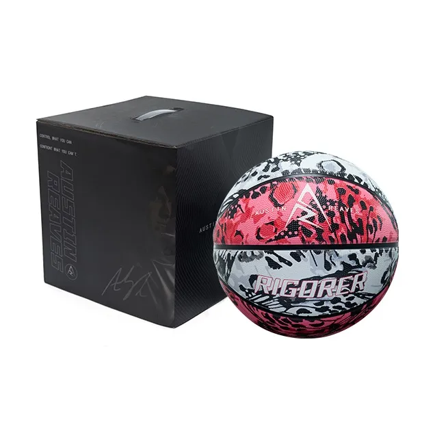 RIGORER Rubber Basketball White Pink Size 7 Ball Training Competition-5