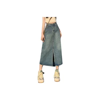BENGEN Denim Long Skirt Women's Vintage Blue
