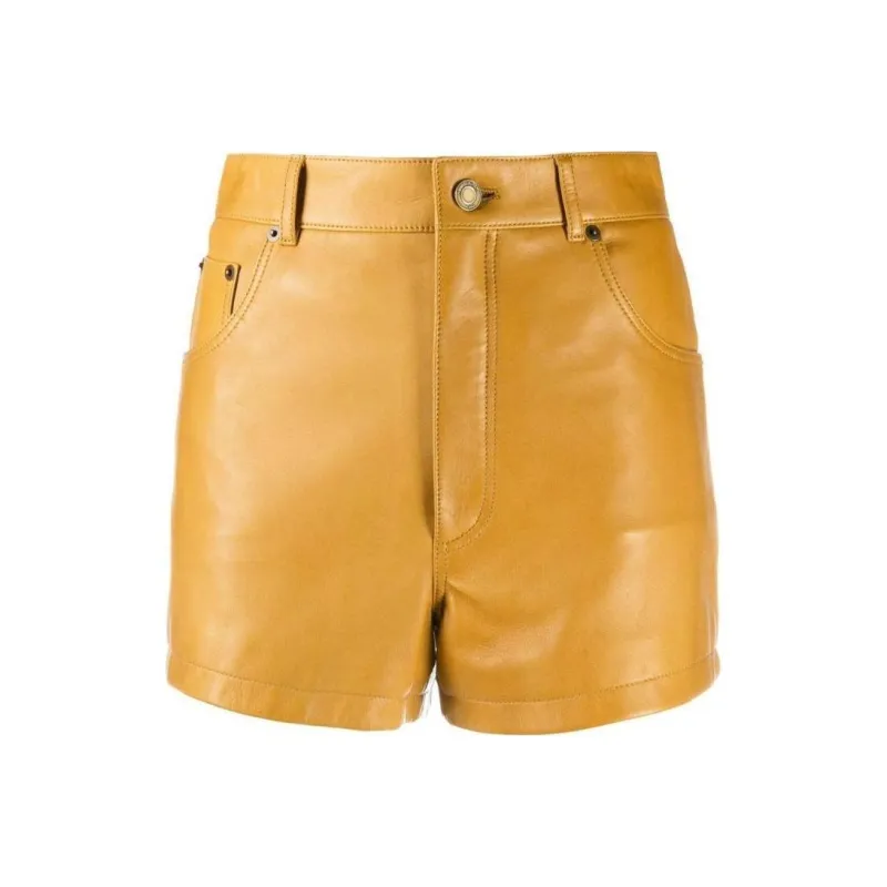 SAINT LAURENT High Waisted Leather Shorts-0