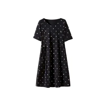 Cypress House Short-Sleeved Dresses Women's Black Base With White Dots