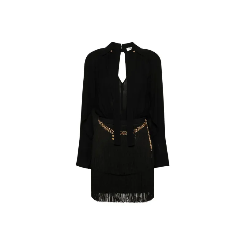 Elisabetta Franchi Chain Detailed Fringed Mini Dress-0