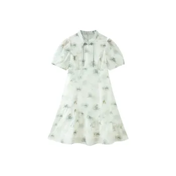 LEDIN Short Sleeved Dresses Women's Green Print