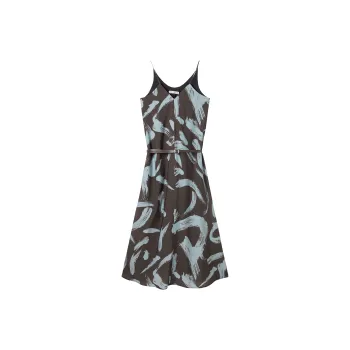 DIALOGUE Slip Dresses Women's Brushstroke Blue Coffee Print